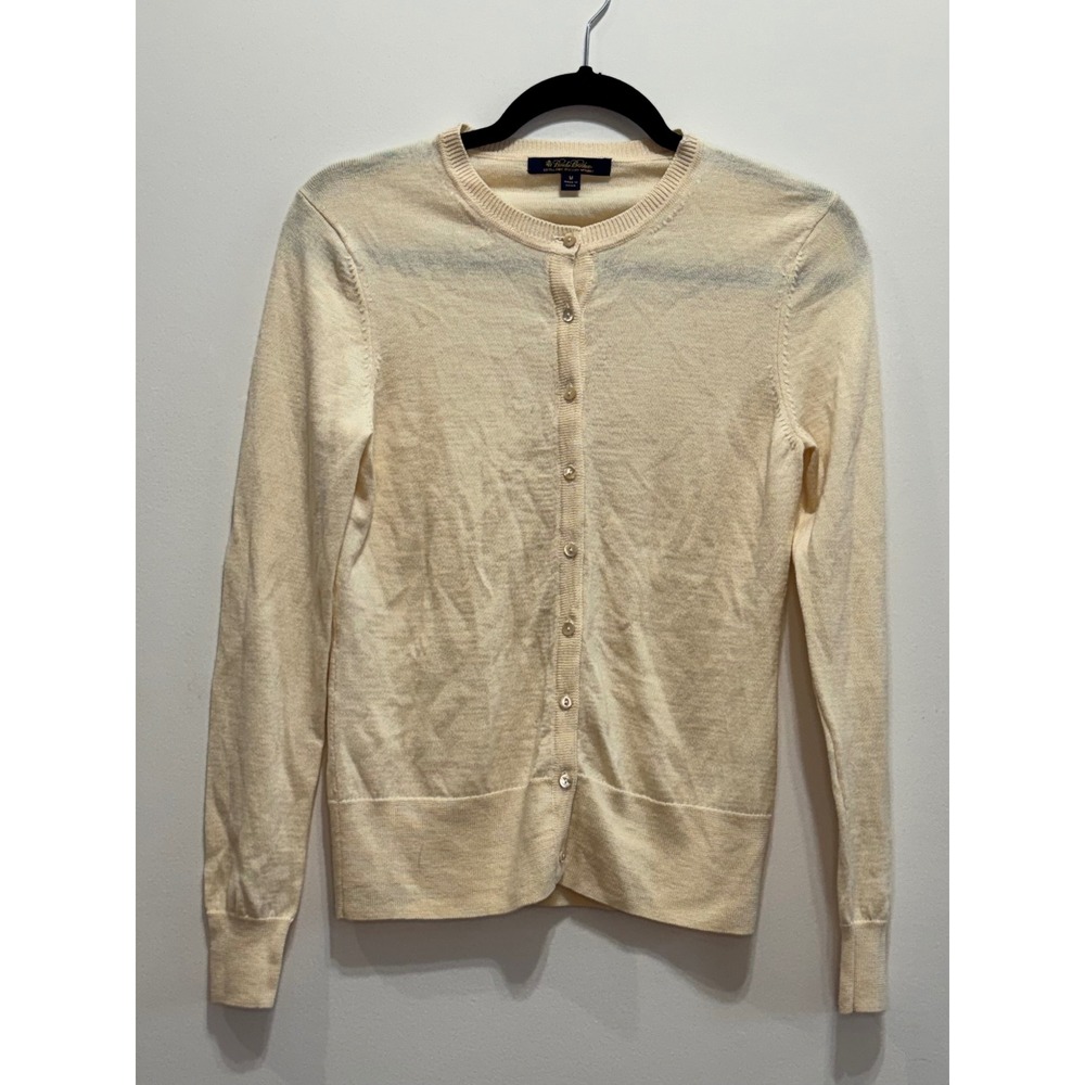 Brooks Brothers Extra Fine Italian Merino Wool Cardigan Sweater Cream Yellow M
